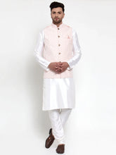 Men's Solid Dupion High Kurta Pajama with Embroidered Nehru Jacket