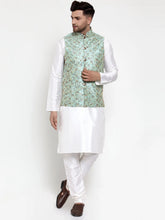 Men's Solid Dupion Kurta Pajama with High Woven Nehru Jacket