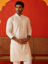 Sequins & Embroidered Kurta Pyjama Set For Men ( JJOKP P 5128Cream )