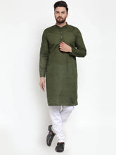 Men Olive Green Chikan Kurta with Churidar ( JOKP 561 Olive )-JOKP-561