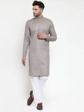Men Grey & White Solid Kurta with Churidar ( JOKP 611 Grey )-JOKP-611