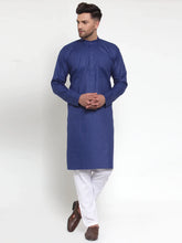 Men Royal-Blue & White Solid Kurta with Churidar ( JOKP 611 Royal )-JOKP-611