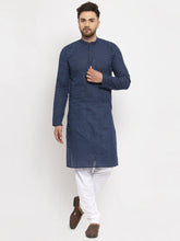 Men Blue Cotton Printed Kurta with Pyjamas ( JOKP 614 Blue )-JOKP-614