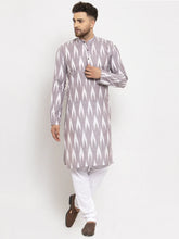 Men Grey Woven Design Ikkat Straight Kurta with Churidar ( JOKP 615 Grey )-JOKP-615