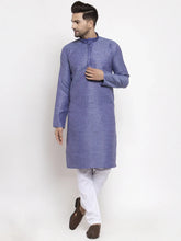 Men Blue Embroidered Kurta with Pyjamas ( JOKP 619 Blue )-JOKP-619