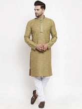 Men Olive Green Embroidered Kurta with Pyjamas ( JOKP 619 Olive )-JOKP-619