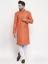 Men Orange Embroidered Kurta with Pyjamas ( JOKP 619 Orange )-JOKP-619
