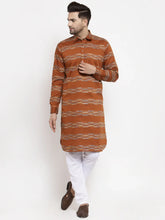 Men Mustard & White Woven Design Kurta with Pyjamas ( JOKP 621 Mustard )-JOKP-621