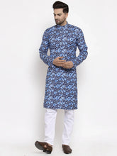 Men Blue Printed Kurta with Churidar ( JOKP 623 Blue )-JOKP-623