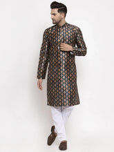 Men Black Printed Kurta with Pyjamas ( JOKP 624 Black )-JOKP-624