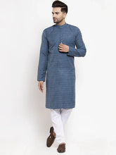 Men Blue Self Design Kurta with Pyjamas ( JOKP 625 Blue )-JOKP-625