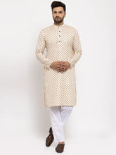 Men Cream-Coloured Printed Kurta with Pyjamas ( JOKP 627 Off-White )-JOKP-627