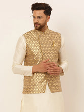 Men's Woven Design Waistcoat ( JOWC 4048Golden )-JOWC-4048