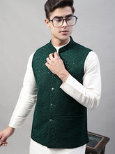 Men's Sequins Embroidered Nehru Jacket-JOWC-4075