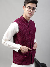 Men Sequins Styled Rayon Nehru Jacket-MJJOWC-4075