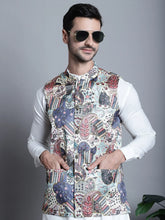 Men's Printed With Zari Work Lit Nehru Jacket