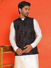 Black Embroidered Velvet Nehru Jacket for Men ( JOWC 4123 Black )