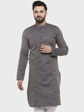 Men Navy-Blue & White Woven Design Kurta Only