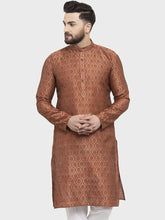 Men Brown & Grey Jacquard Kurta Only ( KO 597 Brown )-KO-597