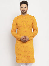 Men Yellow & White Cotton Printed Kurta Only ( KO 614 Yellow )-KO-614