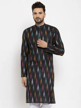 Men Black Woven Design Ikkat Straight Kurta Only ( KO 615 Black )-KO-615