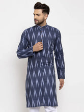 Men Blue Woven Design Ikkat Straight Kurta Only ( KO 615 Blue )-KO-615