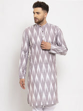 Men Grey Woven Design Ikkat Straight Kurta Only ( KO 615 Grey )-KO-615
