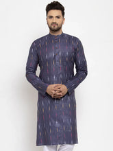 Men Navy Blue Woven Design Ikkat Straight Kurta Only ( KO 615 Navy )-KO-615