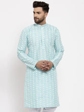 Men Turquoise Blue Embroidered Kurta Only ( KO 633 Sky )-KO-633