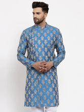 Men Blue Jacquard Kurta Only ( KO 634 Sky )-KO-634