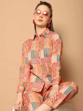 Printed Shirt Collar Shirt With Trouser-JNCS-3013Orange