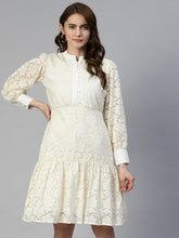 DesiQlo Cream Net Tiered Dress