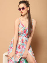 Floral Printed Shoulder Strap Maxi Dress-JND-1032Blue