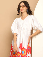 Printed Flared Dress For Women-JND-1034White