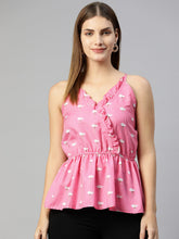 Women Printed crop top with frills