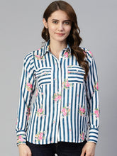 Women Striped Double Pocket Shirt Style Top
