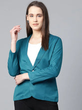 DesiQlo Women Teal Blue Solid Single-Breasted Smart Casual Blazer ( JOB 6001 Blue )