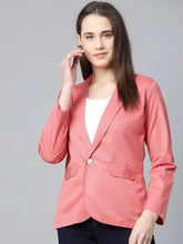 DesiQlo Women Peach Solid Single-Breasted Smart Casual Blazer ( JOB 6001 Peach )