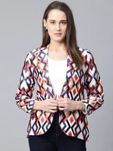 DesiQlo Women Multi-Coloured Satin Finish Printed Single-Breasted Blazer ( JOB 6002 Orange )