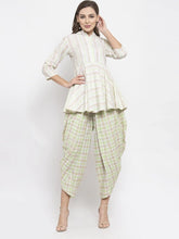 Women Green and White Striped Kurta with Dhoti Pants ( JOKD 1307 Green )-JOKD-1307