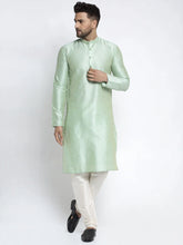 Men's Green Solid Dupion Silk Kurta Payjama Set