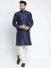 Men's Navy Solid Dupion Silk Kurta Payjama Set