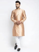 Men Bronze & White Woven Design Kurta with Pyjamas ( JOKP 637 Bronze )-JOKP-637