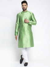 Men Green & White Woven Design Kurta with Pyjamas ( JOKP 637 Green )-JOKP-637