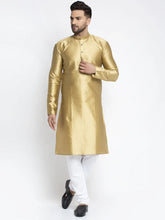 Men Mustard & White Woven Design Kurta with Pyjamas ( JOKP 637 Mustard )-JOKP-637