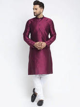 Men Purple & White Woven Design Kurta with Pyjamas ( JOKP 637 Purple )-JOKP-637