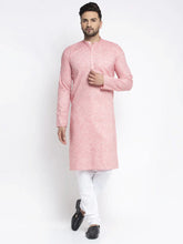Men Pink & White Self Design Kurta with Pyjamas ( JOKP 638 Coral )-JOKP-638