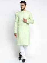 Men Green & White Self Design Kurta with Pyjamas ( JOKP 638 Green )-JOKP-638