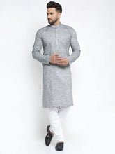 Men Grey & White Self Design Kurta with Pyjamas ( JOKP 638 Grey )-JOKP-638
