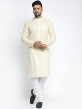 Men Lemon Yellow & White Self Design Kurta with Pyjamas ( JOKP 638 Lemon )-JOKP-638